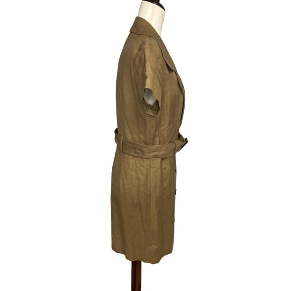 Laundry Shelli Segal brown tan short sleeve linen shirt dress women's size 8 - Picture 6 of 7